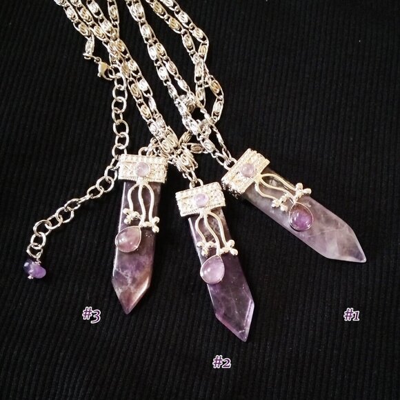 Utterly Feminine! Amethyst Bar Necklace with Ornate Stainless Steel Chain - Picture 10 of 12